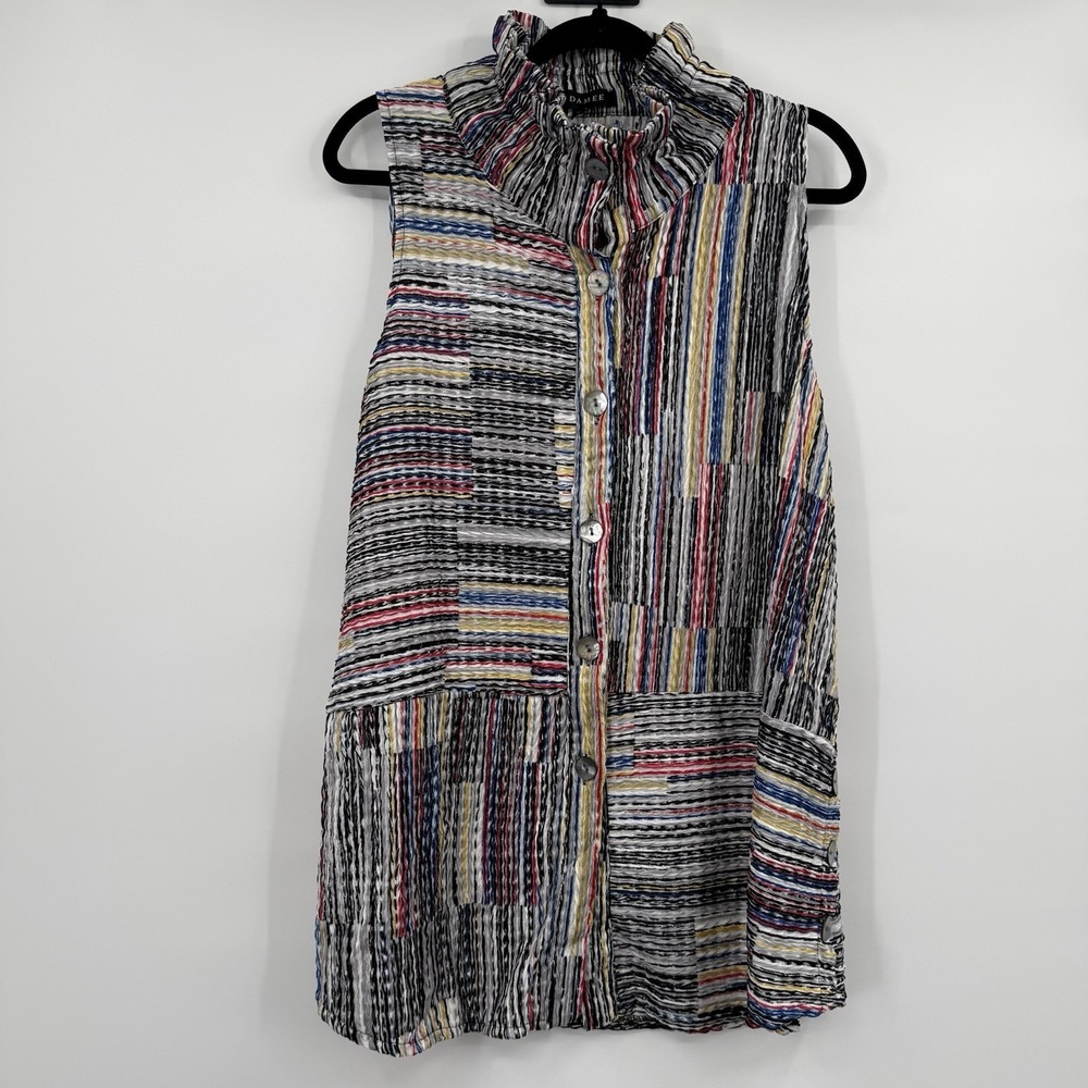 Damee Shirt Womens Medium Multicolor Tank Button Art Vibrant Texture Wire Collar